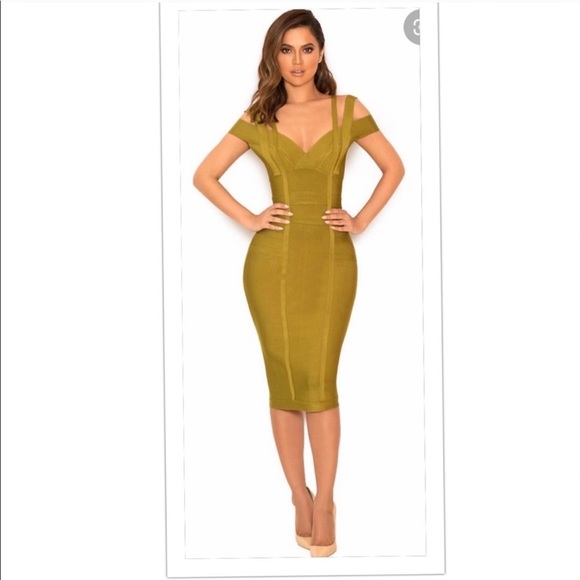 House of CB Dresses & Skirts - House of CB - GREEN OFF SHOULDER BANDAGE DRESS